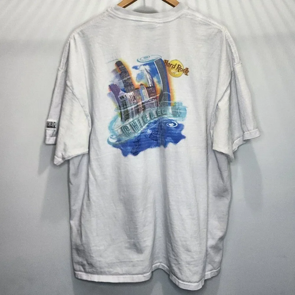 Hard Rock Chicago Vintage USA Made Shirt White Windy City Rare OG‎ 90s Size 2XL